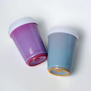 Ru ware porcelain, Ceramic Travel Mug with Silicone Lid,Fits in Cup Holder,Red blue couple mug,Lidless Cup ,9oz To Go Cup,Pottery Eco Mug