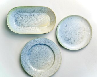 Handmade Rectangular Ceramic Plate - Midnight Snowflake-  Pottery tableware, Dinner Sushi Noodles Plate: Long Dinner Serving Dishes