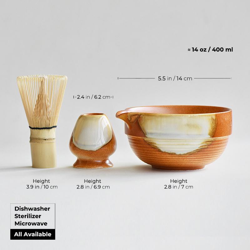 Traditionelle Matcha-Schale Mit Ausgießer - Handgefertigte Keramik Für Teezeremonie - Inklusive Bambusbesen