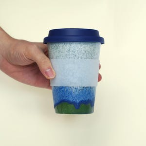 Ceramic Travel Mug with Lid,heat band,Blue Pottery Travel Cup,Pottery Travel Mug,Reusable Coffee Mug,To Go Mug,take away mug,artwork for her