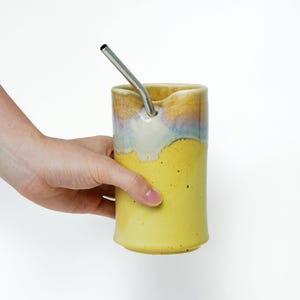 Pottery travel mug,To Go Cup,18oz Ceramic Cup With Straw,ceramic cup, iced Coffee Cocktail Cup,Large pottery Cup,Lidless Sippy travel Cup