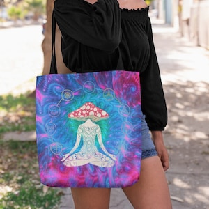  4 Pcs Canvas Tote Bag for Women Floral Cat Mushroom