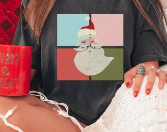 Christmas Comfort Colors Tshirt, Women's Christmas Shirt, Cute Christmas Shirt, Holiday Shirt, Santa Tee, Retro Santa