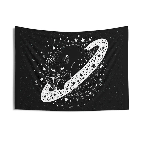 Cat Tapestry, Moon Tapestry, Cat Wall Hanging,  Gothic Art, Constellation Wall Art, Celestial Aesthetic, Tapestry Aesthetic, Cat Lover gift