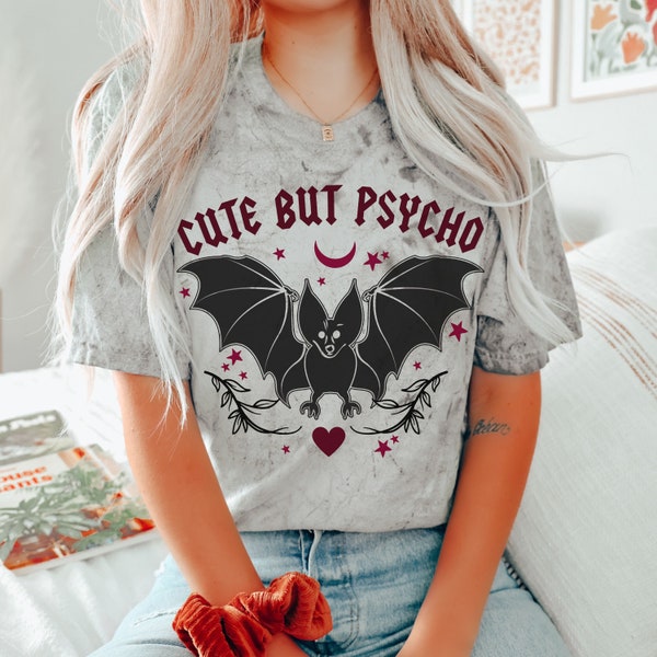 Pastel Goth Shirt, Bat Shirt, Cute But Psycho Shirt, Heart Tshirt, Pastel Goth Clothing, Creepy t-Shirt,Tie Dye, comfort colors, nu-goth