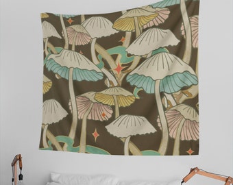 Cottagecore Wall Tapestry, Mushroom Wall Hanging , Aesthetic Boho,  Plants Tapestry , Witchy Nature Lover, Goblincore, retro design