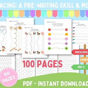 Pre-writing Worksheets, Tracing, Coloring, Learn to Trace, Kids