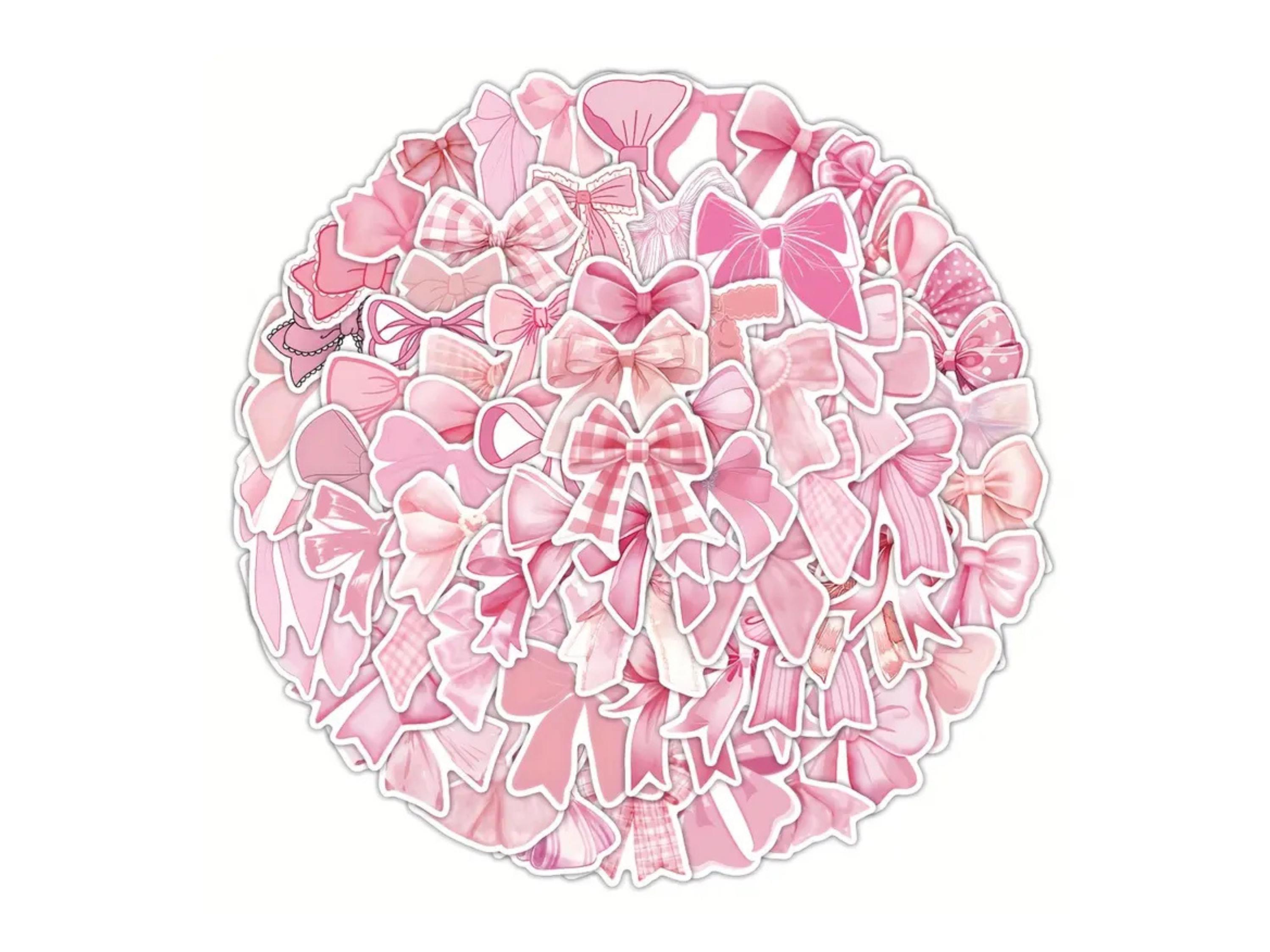 Pink Ribbon Bow Stickers, Coquette Sticker, Pastel Bow Stickers, Ribbon ...