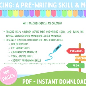 Pre-writing Worksheets, Tracing, Coloring, Learn to Trace, Kids