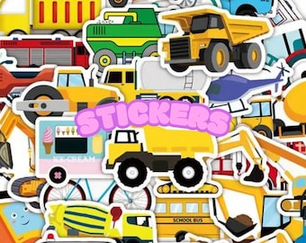 Vehicle Stickers, Truck, Car, Construction, Party Favor Stickers, Birthday, Gifts, Toys