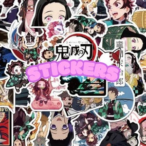 May include: A collection of colorful anime-style stickers featuring various characters and designs. The word "STICKERS" is displayed in a pink bubble font across the center of the image. The stickers are of different shapes and sizes.