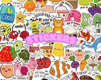 Mystery Sticker Grab Bag, Kawaii Food, Animals, Motivational Phrases