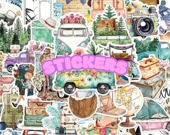 Travel Stickers Pack, Camping, Camp Life, Summer Adventure, Forest Nature RV Camper