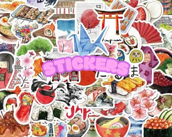 Japan Travel Stickers, Sushi, Cherry Blossoms, Souvenir Journal Decals