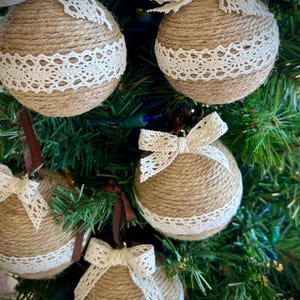 Twine and Vintage Lace Ornaments