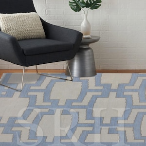 Alfombra clásica Oushak en color azul cielo/blanco roto/alfombra anudada a mano de excelente calidad, 100 % lana, tintes vegetales naturales, para dormitorio/sala de estar. ¡Date prisa!