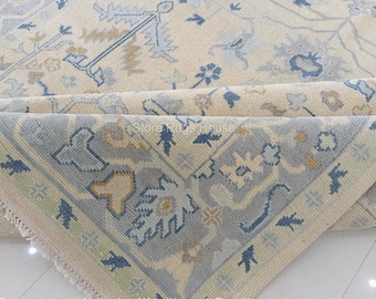 Beige Indo Oushak Rug, Hand Knotted Perfection for Living Spaces.