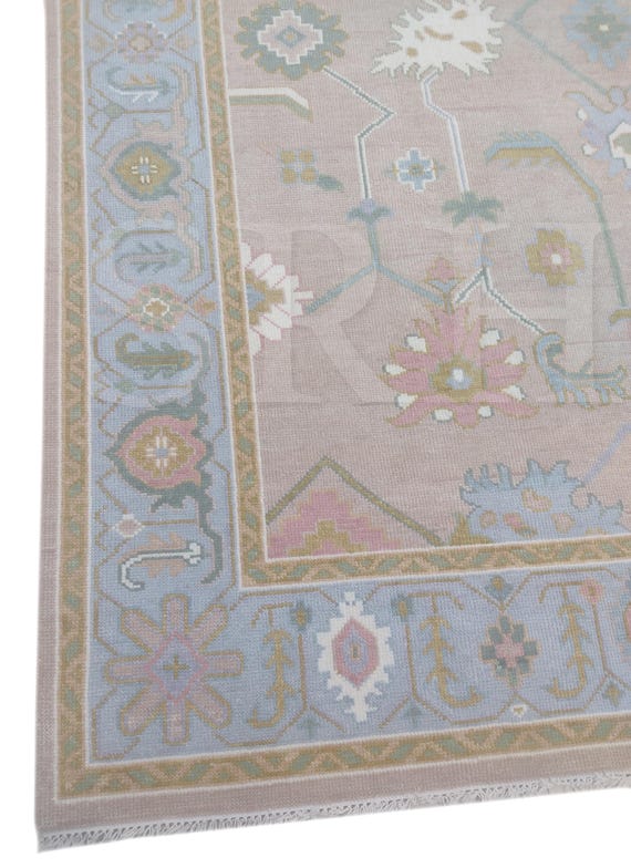 Modern Peach And Blue Oushak Rug/Fine Quality Hand Knotted Rug 100% Wool Rug/Natural Vegetable dye/Bedroom Oushak (Ready to Ship..)