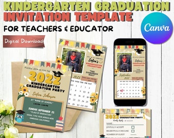 Kindergarten Graduation Invitation Templates, Preschool Graduation Invitation, Beige Graduation Templates, Graduation Electronic Invitation