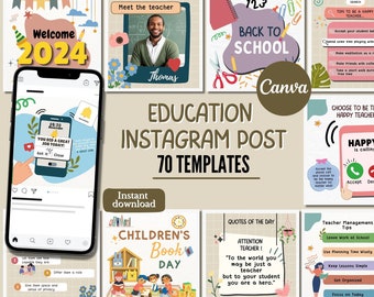 かわいい小学校教師のInstagram投稿テンプレートCanvaカラフルな幼稚園の引用ソーシャルメディア投稿教育用の編集可能なInstagram投稿