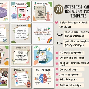 Cute Elementary Teacher Instagram Post Template Canva Colourful ...