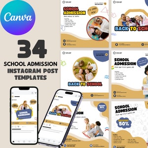 Editable School Education Admission Marketing Instagram post template Canva, Back to School Promotion, First day of school Social Media Ig