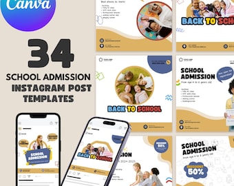 Editable School Education Admission Marketing Instagram post template Canva, Back to School Promotion, First day of school Social Media Ig