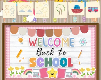 Willkommen zurück in der Schule bearbeitbares Klassenzimmer Bulletin Board Kit süße Dekoration Canva, Lehrer Klassenzimmer Dekorationskit