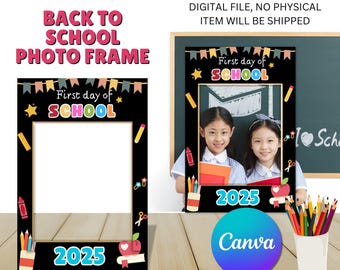 Canvaで編集可能な新学期の写真フレーム、新学期初日の写真フレーム、学校で印刷可能な写真フレーム