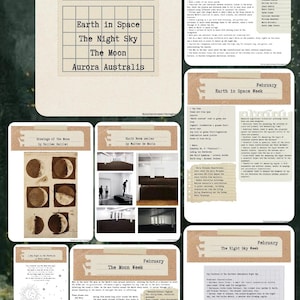 Pode incluir: Um recurso educacional imprimível para fevereiro, com temas como a Terra no espaço, o céu noturno, a Lua e a aurora austral. O recurso inclui texto, imagens e uma lista de livros.