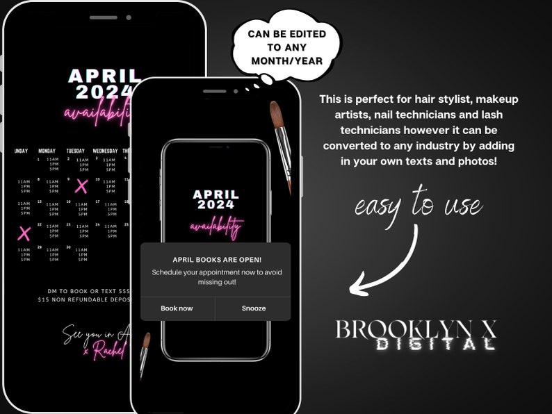 April Availability Calendar, Instagram Story Calendar, Book Now, DIY ...