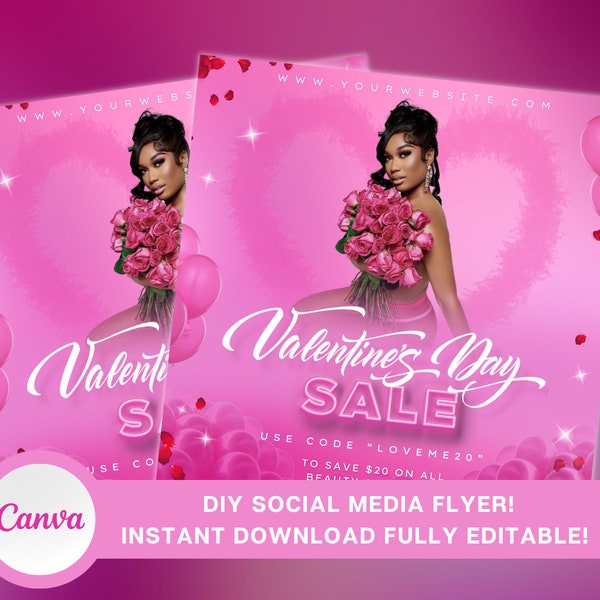 Valentines Day Sale Flyer, DIY Custom Flyer, Premade Flyer, Social Media Flyer, Hair Makeup Lashes Flyer, Feb Availability, Canva Template