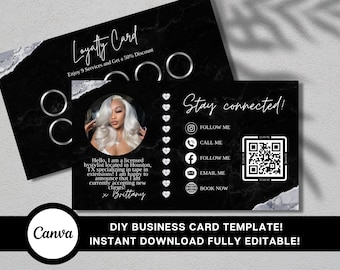 Business Card Template, Loyalty Card Business Card, DIY Custom Template, Hair Makeup Lashes Nails, Premade Canva Template, Book Now