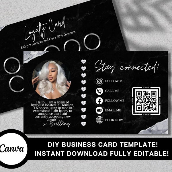 Business Card Template, Loyalty Card Business Card, DIY Custom Template, Hair Makeup Lashes Nails, Premade Canva Template, Book Now