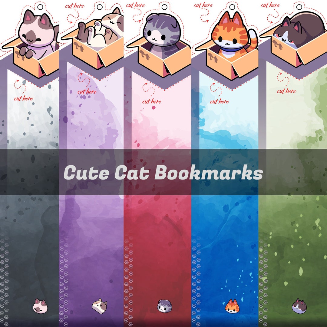 Cute Cat Bookmarks, Printable, Instant Download Etsy