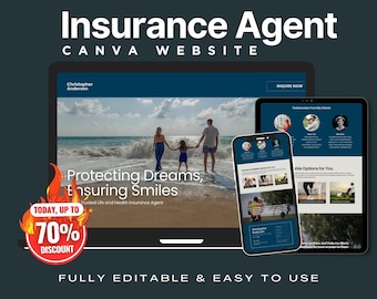 Insurance Agent Website Template, Modern Masculine Theme (Canva)