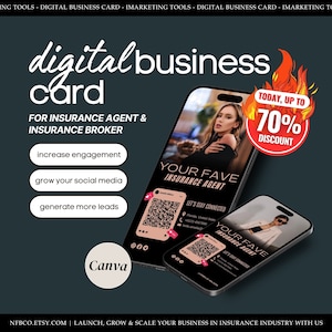 Insurance Agent Business Card, Insurance Broker QR Code Digital Business Card, Modern Aesthetic Name Card, Life Home Auto Business Insurance