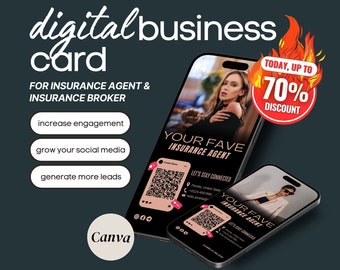 Insurance Agent Digital Business Card, QR Code, Canva Template