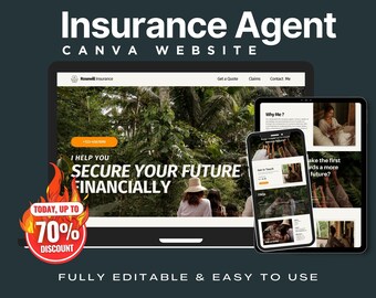 Plantilla web Canva para agentes de seguros / Página de destino profesional (Descarga digital)