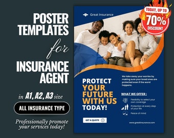 Insurance Agent Marketing Poster, DIY Flyer Template (Canva)
