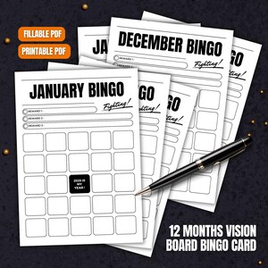 Carte de bingo mensuelle, bingo Vision Board 2025, planificateur d'objectifs à imprimer, outil de suivi des objectifs mensuels pour 2025, carte de bingo Manifestation