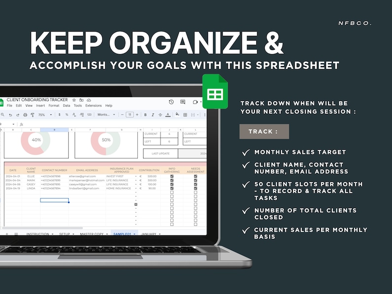 Insurance Agent Client Tracker | Monthly Google Sheets Template - Etsy