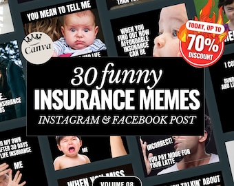 Funny Insurance Memes Templates, Instagram & Facebook Posts (Canva)