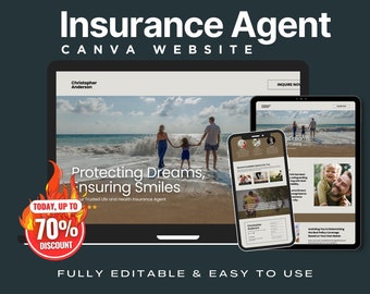 Plantilla Canva para sitio web de agente de seguros, tema profesional (descarga digital)