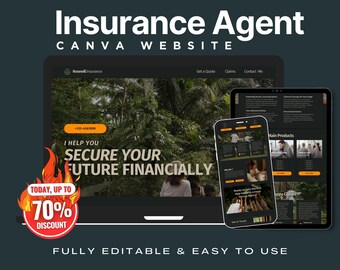 Plantilla web de Canva para agentes de seguros, herramienta de marketing y branding (descarga digital)