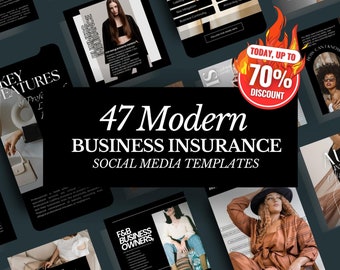 Business Insurance Social Media Templates, Canva Instagram Marketing Pack (Digital Download)