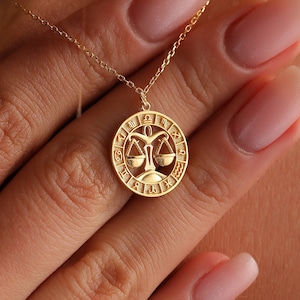 Zodiac Coin Necklace, Astrological Sign Necklace Silver, Gold Filled Zodiac Necklace, Birthday Gift, Coin Libra Zodiac, Astrology Gift, AU50