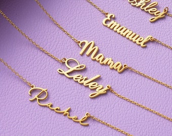 14k Solid Gold Personalized Name Necklace, Nameplate Necklace , Custom Name Jewelry, Mama Necklace Gold, Gift For Her, AU20