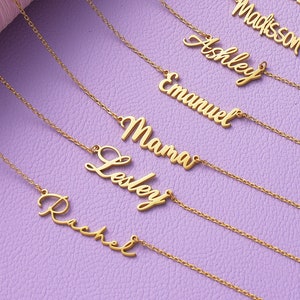 Gold Name Necklace, Personalized Silver Name Necklace, Nameplate Necklace, 14k Solid Gold Name Jewelry, Mama Necklace, AU20