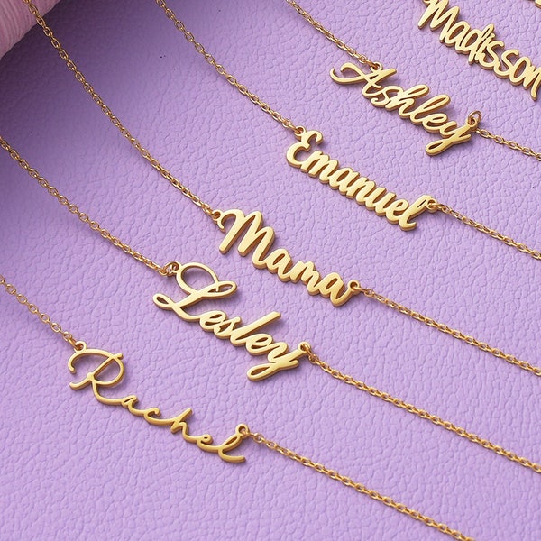 Gold Name Necklace, Personalized Silver Name Necklace, Nameplate Necklace, 14k Solid Gold Name Jewelry, Mama Necklace, AU20